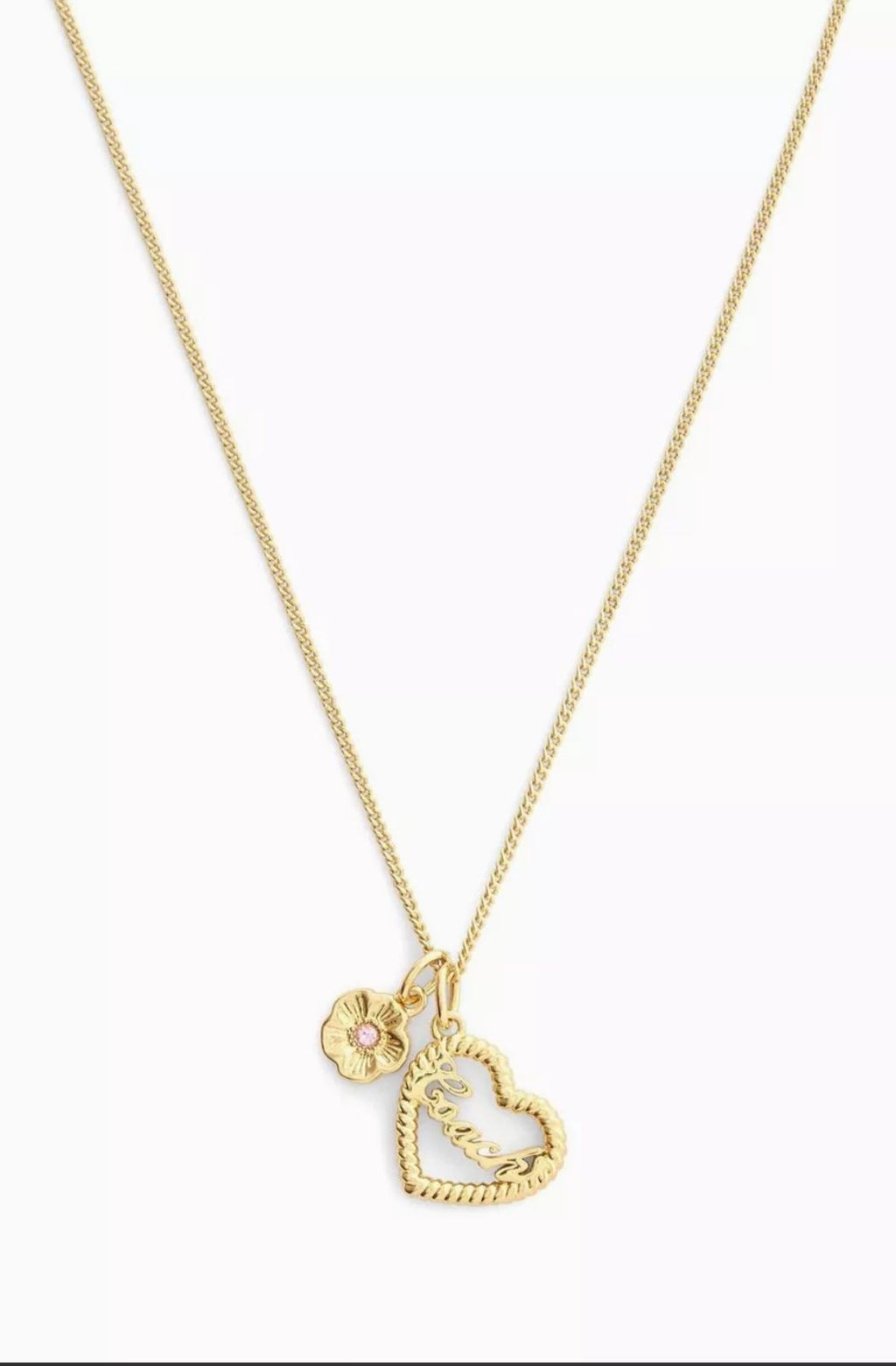 Royal gold heart necklace full length view